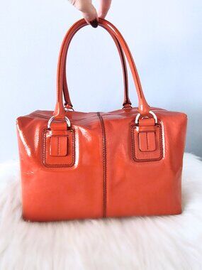 Tod's D-Bag Bauletto patent leather orange boxy satchel EUC w/dust bag